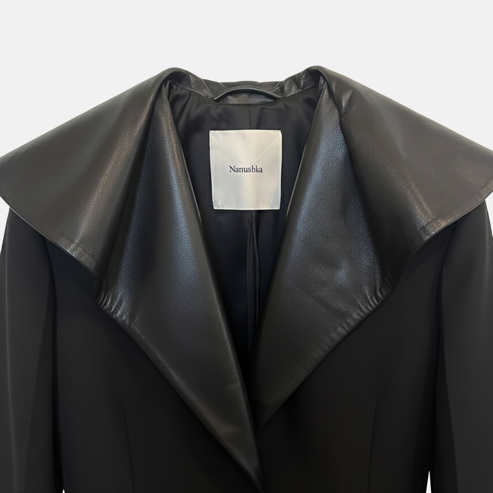 Super Flea Market+Nanushka+Black leather lapel blazer+Toni Garrn1